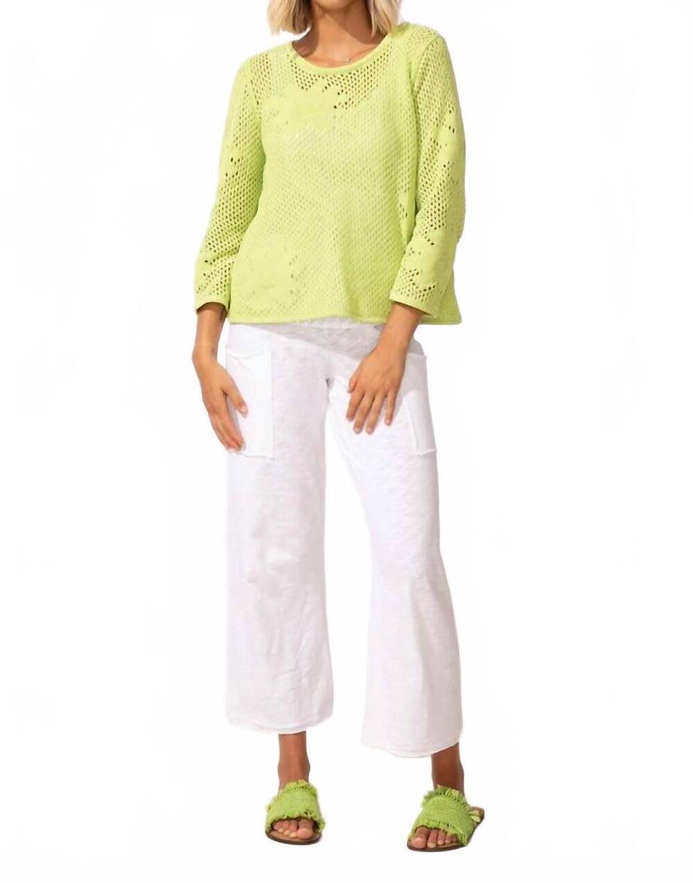 NEW ESCAPE floral crochet easy pullover sweater in kiwi